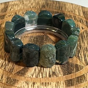 Moss Agate Healing Crystal Stretch Bangle Bracelet